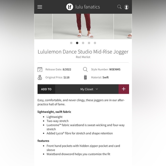 12L10. Lululemon Dance Studio Mid-Rise Jogger *Red Merlot - Picture 4 of 7